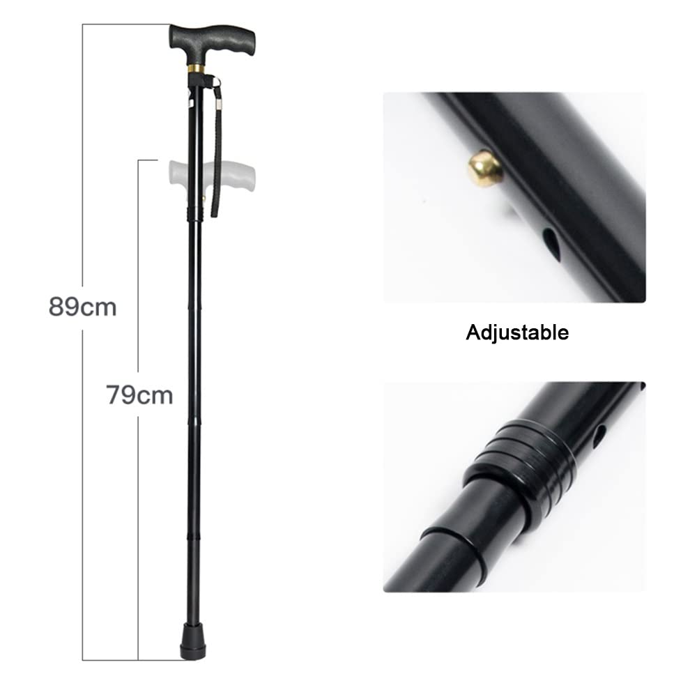 Bastón Plegable para Mujeres y Hombres, bastón Plegable de Aluminio de Altura Ajustable (31 a 35 Pulgadas) | Cómodo Mango de plástico en Forma de T