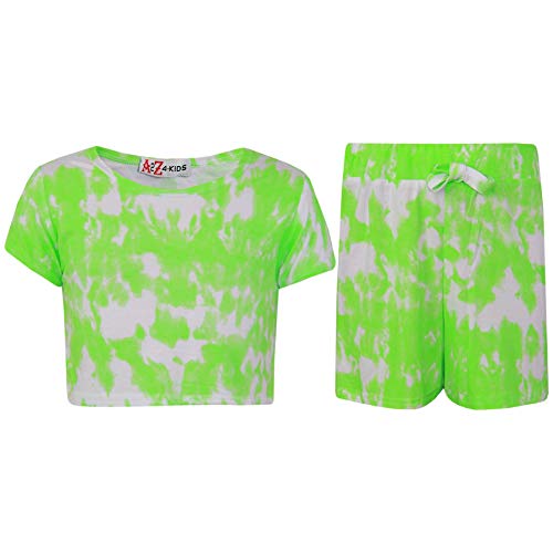 Conjunto tie dye verde neón de moda playera con tejido elástico transpirable infantil
