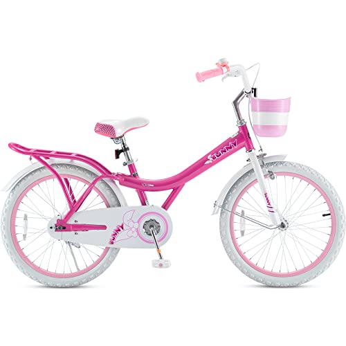 RoyalBaby Bunny Girls Kids Bike 20 Inch Wheels Teens Bicycle with Basket Kickstand Childrens Cycle Age 6-12 Years, Fuschia