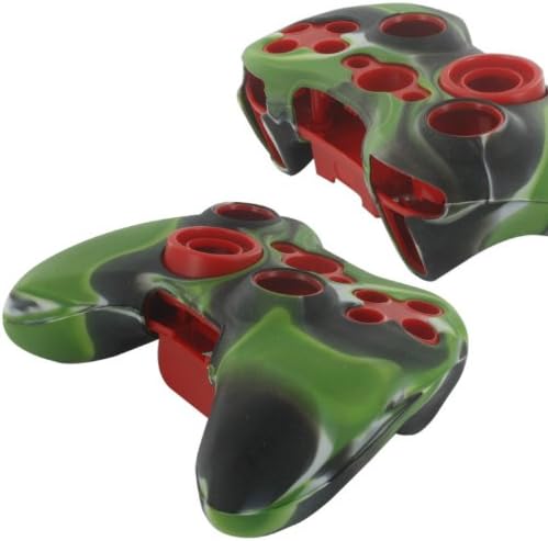 Silicone Soft Protective Skin Case Cover for Xbox 360 Controller, Camo Pattern, Black, Green