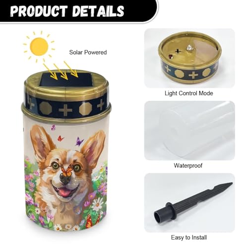 Image of Sweet Corgi Solar Grave Lights for Cemetery - Flameless Solar Powered Light for Prayer - Waterproof Decor Candle Lamp