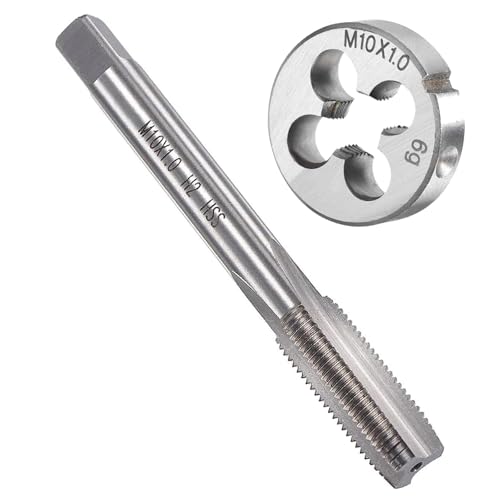 Gewindebohrer M10 X 1, Rechtsgewinde Feingewinde Schneider, HSS Gewindebohrer Schneideisen Metrisch Gewindeschneid und Gewindeschneideisen für Metrische Innen- und Außengewinde (Silber)
