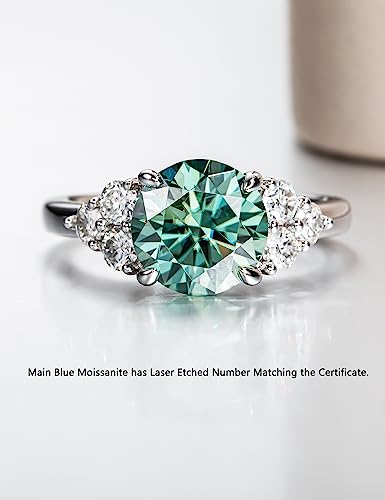 CannyCat 3.0 carat Fancy Vivid Blue Green Moissanite Ring 3.6 cttw Moissanite Engagement Rings for Women VVS D-color Certified Moissanite Anniversary Wedding Cluster Ring Platinum-Plated Silver Band2