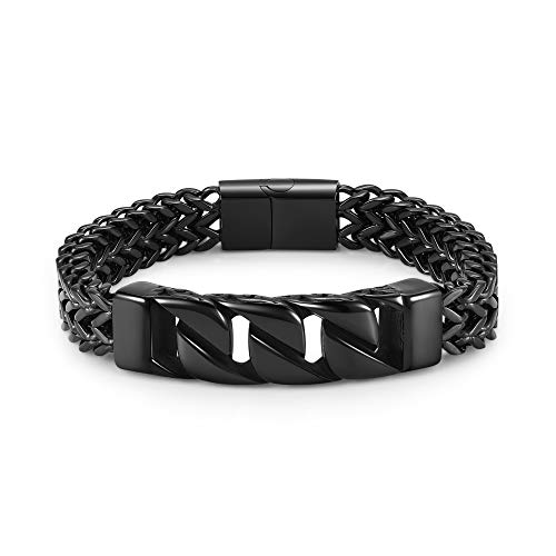 PiercingJak Gourmette Homme Chaîne Bracelet Acier Inoxydable Maille Grosse Bijoux Punk Rock Noir Poignet Chunky Chaîne de Main Large Lourd Super Cadeau(Noir)