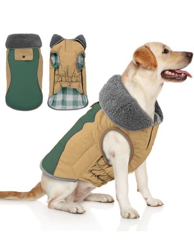 Doglay Dog Jacket Waterproof Dog Coat, Reflective Cold Weather Winter Coat, Adjustable Turtleneck Fleece Puppy Snow Jacket with Harness Hole for Small Medium Large Dogs