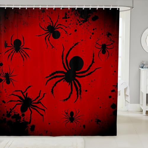 feelingyou Tenda da doccia a ragno gotico tessuto impermeabile, Halloween ragno nero silhouette bagno tenda vacanza animale graffiti pittura tenda sospesa con gancio per vasche da bagno, taglia M