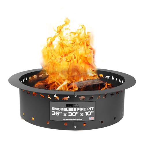 Image of Iron Forge Tools Fire Pit Ring 36 Inch Outer /30 Inch Inner - Outdoor Heavy Duty Metal Round Smokeless Permanent Fire Ring Insert Liner (36x30x10)