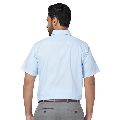 Image of Raymond Men Contemporary Fit Solid Pattern Pure Cotton Semi Cutaway Collar Half Sleeve Formal Shirt