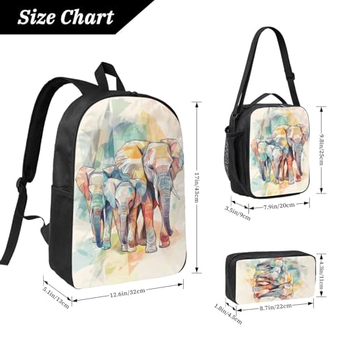 Modern Minimalist Elephant Backpacks 3 Pcs Multifunction High capacity Travel Backpack with Fun Graphic Cartoon Print for Hiking Commuting2