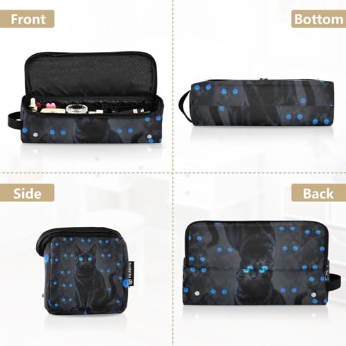 Estuche de viaje 2 en 1 para plancha rizadora con almohadilla resistente al calor y espacio para plancha alisadora y secador de cabello, negro con ojos de gato azul miniatura 5