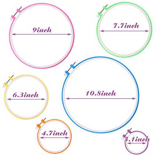 Bigotters 6Pcs Embroidery Hoops, Plastic Circle Cross Stitch Hoop Rings Adjustable From 3.1 Inches To 10.8 Inches For Holiday Ornaments Art Craft Handy Sewing Diy Favor, Multicolor #TOP1