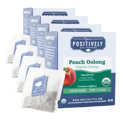 Image of Organic Positively Tea Company, Peach Oolong Tea Bags, 20 Count (Pack of 4)