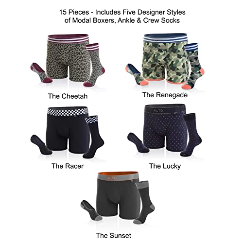 RLTD Men's Boxer Briefs and Socks Matching Underwear Set, Medium, 15 Piece (5 Pack) - Thumbnail 2