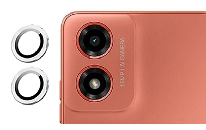 Image of imluckies Camera Ring Lens Protector (Aluminum with Tempered Glass) Compatible for Moto G05 4G - Silver (Pack of 2 rings)