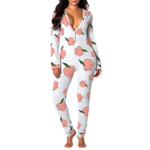 Loalirando - Loalirando Jumpsuit Femme Une Pièces à Manches Longues Vêtement de Nuit Pyjama Combinaison Pantalon Col V Sexy Tendance Cadeau Saint-Valentine, Blanc Pêche, L