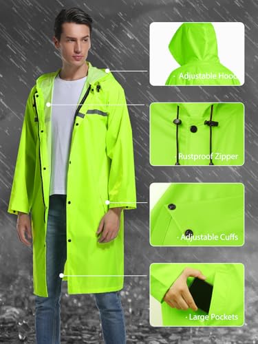 Image of Mens Long Hooded Safety Rain Jacket Waterproof Emergency Raincoat Poncho