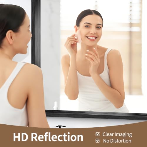 Image of Bathroom Mirror, 30 x 55 Inch Brushed Black Rectangle Mirror, 0.6 inch Thickened Deep Metal Frame Mirrors for Wall Over Sink, Shatterproof Tempered Glass, Antirust, Horizontally or Vertically