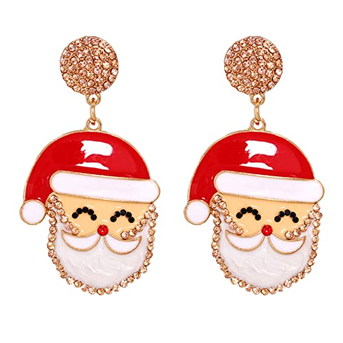 Pendientes de dibujos animados lindos aretes de gota de Papá Noel perlas de imitación brillantes aretes de tuerca regalo de Navidad para fiestas citas uso diario, Metal Cover
