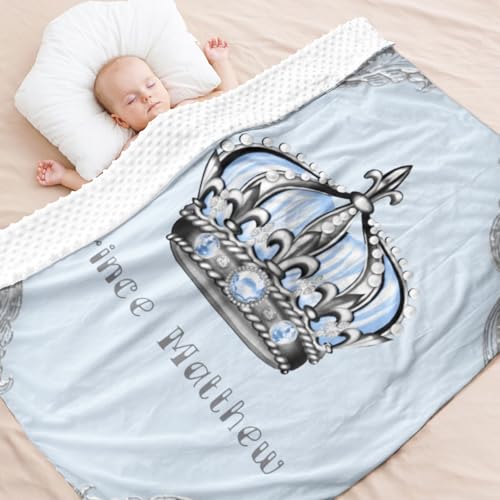 Image of YLumin Personalized Baby Blankets for Girls Boys Kids with Crow, Blue Custom Blanket with Name for Baby, Newborn, New Mom, Super Soft Fleece Throw Blanket for Bedroom Living Room