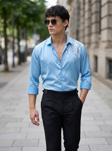 Image of IndoPrimo Men's Stylish Satin Shirt for Party, Formal, Daily and Casual Wear Full Sleeve Shirt for Mens - Trio