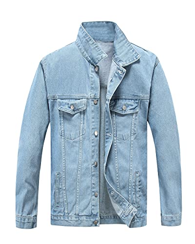 PRIJOUHE Mens Jean Jacket Casual Loose Fit Button Down Denim Trucker Jacket Coat With Multiple Colors