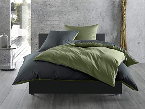 Bettwaesche-mit-Stil Mako Satin Baumwollsatin Wende Bettwäsche Garnitur - viele Farben und Größen (dunkelgrün - anthrazit, 1x 40x80 cm)