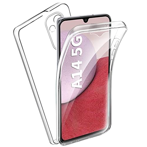 FLLAO Coque Compatible avec Samsung Galaxy A14 5G, Transparent Housse Silicone TPU Gel et PC Rigide 360 Degres Protection Anti Choc Full Body Etui Case Phone Samsung A14 5G Transparent Cover