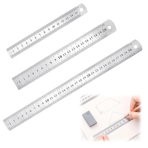 JUGUTA Regla De Acero Inoxidable,3 Pzs Regla Metálica,15Cm/20Cm/30Cmregla De Borde Recto,Herramienta De Medición Con Escala,Métrica E Imperial De Borde Recto Para Medir Estudio De La Oficina