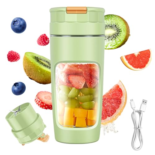 Liquidificador Portátil Erufale, 600ml, Recarregável USB, 6 Lâminas, para Smoothies e Sucos, Verde