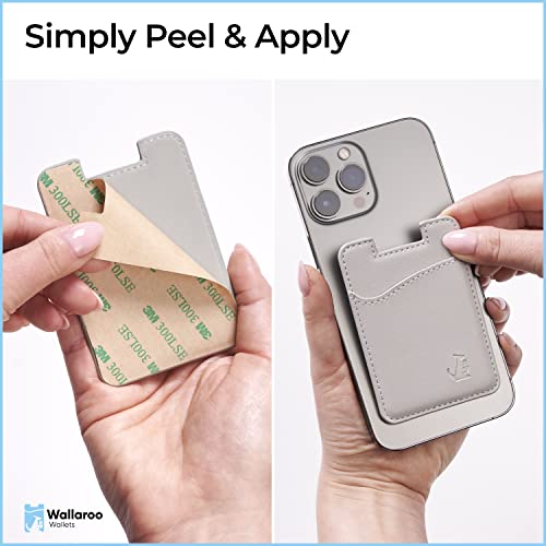 Premium Leather Phone Card Holder - Stick On Wallet For Iphone And Android Smartphones - Minimalist Style With Non-Slip Lining Secures Up To 3 Cards Kangaroo (Light Grey Leather) By Wallaroo #TOP6
