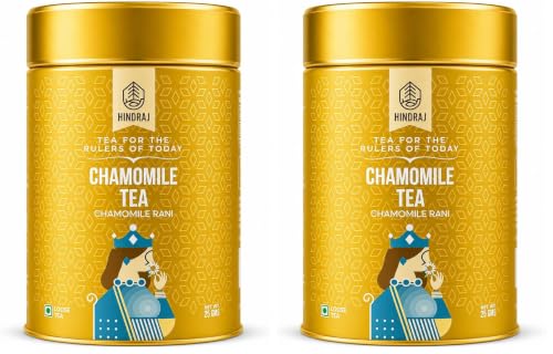 Image of House of Hindraj Chamomile Rani Herbal Loose Tea 25 g Organic, Whole Chamomile Flowers, 100% Natural & Organic Ingredients, No Added Sugar Relaxing & Calming, Stress Relief (Pack of 2)
