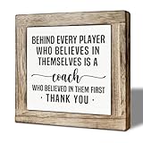 Behind Every Player Who Believes in Themselves Is a Coach Wooden Sign, Inspirational Sports Quote Plaque, Appreciation Gift, Motivational Tabletop Sign for Locker Room 5.9x5.9 Inches