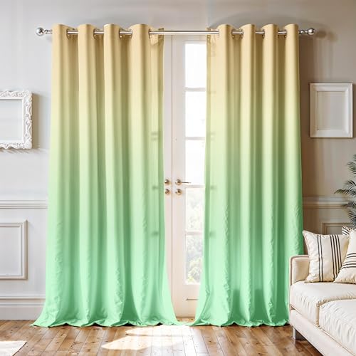 Image of Ultimate Trends Room Darkening Ombre Curtain | Polyester Gradient | Room Doors and Window| 8 FEET Pack of 1,Vanilla Mint