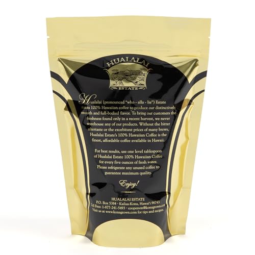 Hualalai Estate 100% Pure Kona Ground Coffee - Medium Dark Roasted Hawaiian Grown Beans - Pesticide-Free Gourmet Grade Premium Coffee (7 oz)