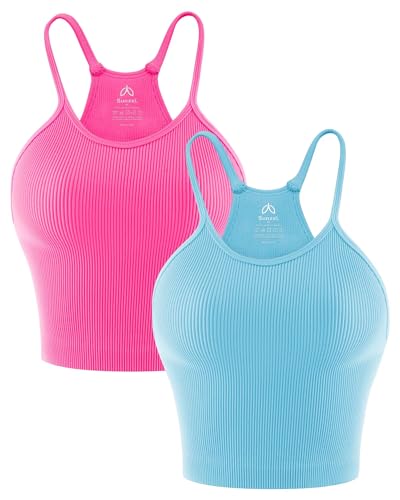 Image of Sunzel Ribbed Crop Tank Top for Women Seamless Racerback Camisole | Buttery Soft Nylon Spandex, Opaque No See Through, Stays in Place, Unpadded, Slim Fit, No Shrink, Yoga Workout Gym Casual