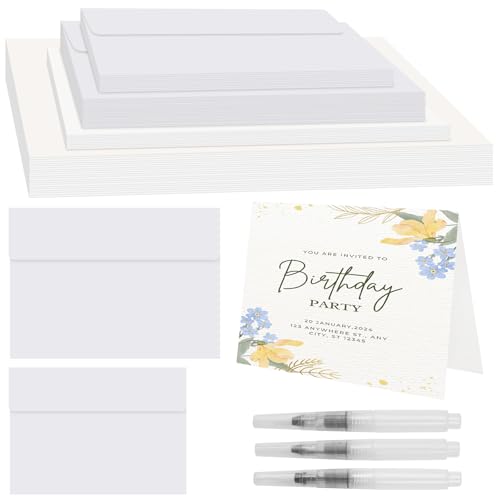 30 Sets Watercolour Cards with Envelopes Blank Watercolor Paper with Water Brush Pens 4x6 5x7 Foldable Watercolour Postcards for Greeting Cards Birthday Wedding Invitations