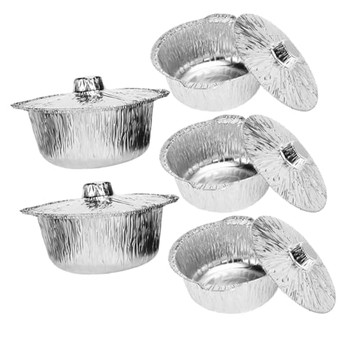 TIDTALEO 5個 蓋付きアルミ鍋 ホイルベーキングパン 多機能食品容器 キャンプ バーベキュー 用 収納便利 重ねられる設計 食品保存対応