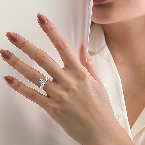 Moissanite Wedding Set For Women, Round Cut Moissanite Bridal Rings Set, 925 Sterling Silver Moissanite Engagement Rings Set, D Color VVS1 Women Wedding Ring Set4