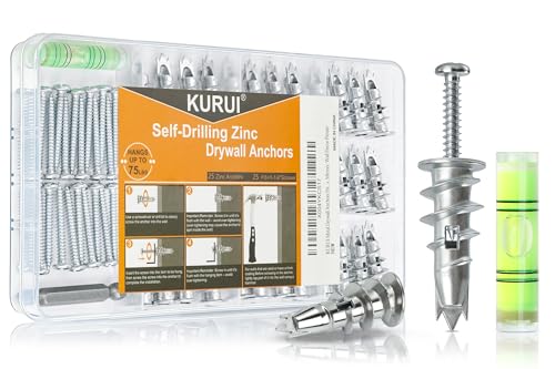 KURUI Heavy Duty Metal Drywall Anchors, Self-Drilling Anchor &amp; Screw Kit