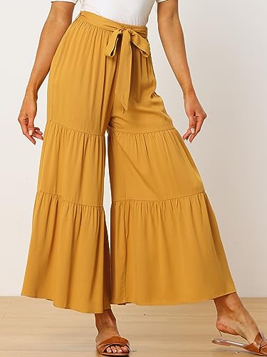 Image of Allegra K Women's 2026 Summer Wide Leg Palazzo Pants High Waisted Flowy Trendy Casual Lounge Boho Beach Ruffles Trousers