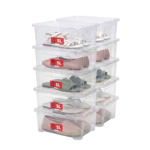 Sundis View Box, lote 10 cajas almacenaje plastico con tapa, 5l de capacidad, transparentes, apilables y combinables, ideales para cosméticos, joyas, bolígrafos, rotuladores, costura, abalorios, etc