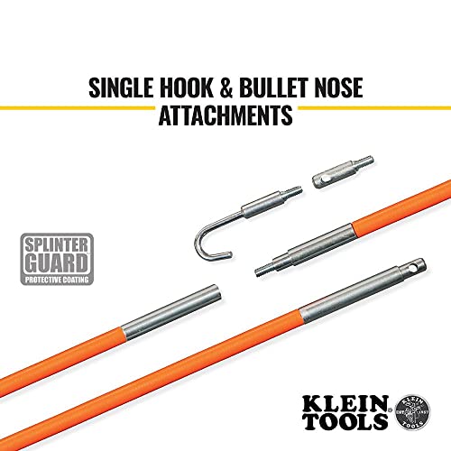 Klein Tools 56312 Lo-Flex Fish Rod Set, With Splinter Guard Coating And Stainless Steel Connectors, Bullet Nose And Hook Attachments, 12-Foot #TOP2