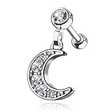 cooles Ohr Piercing mit strassbesetztem Mond-Motiv
