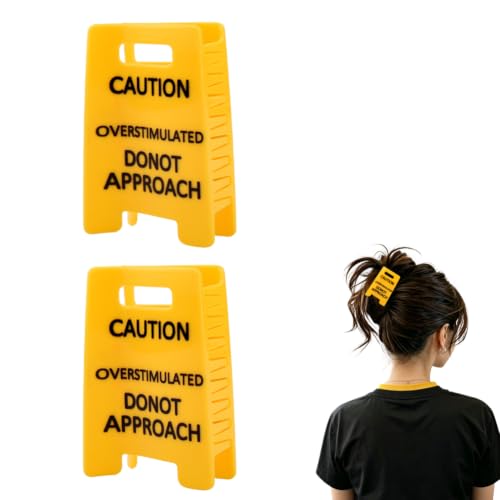 Caution Sign Hair Claw Clip for Women Girl Funny Novelty Gifts for Women Friends Coworkers Hair Clips Clamp for Girls Overstimulated Do Not Approach Sign Jaw Clip Small Gifts for Collegues Set of 2 image 5