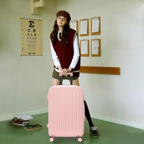 20 "/24"/28 "3pcs/set ABS 360 ° swivel wheel luggage, carry-on, with cup holder and USB port (pink) (Pink + ABS)4