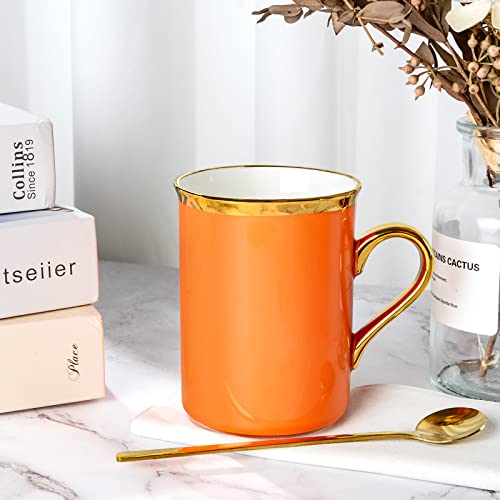 Oldtimes Coffee Mug Ceramic, Porcelain Tea Cup For Office And Home, 12 Oz, Dishwasher And Microwave Safe, Orange #TOP2
