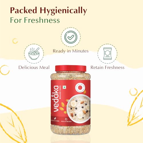 Image of Amazon Brand - Vedaka Rolled Oats | 1.2 Kg Jar | Contains 100% Oats | High in Protein