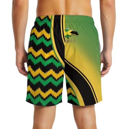 Jamaica Flag Hawaiian Men's Beach Shorts Swim Trunks Quick Dry Casual Polyester Swim Shorts with Pockets2