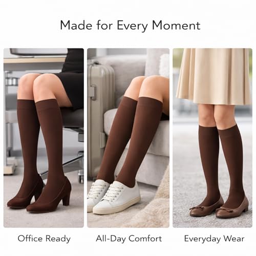 Image of Diamond Star Women's Trouser Socks, Opaque Knee High Nylon Socks, Stretchy Comfort Fit for Work and Casual, 6 Pairs