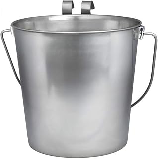 Indipets Heavy Duty Stainless Steel Flat Sided Pail with Hooks - 1 Quart - Lays Flat Against Dog Kennel, Crate or Fence